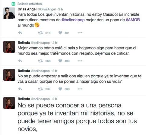 Belinda se defiende en Twitter tras ser llamada #LadyRobaMaridos 