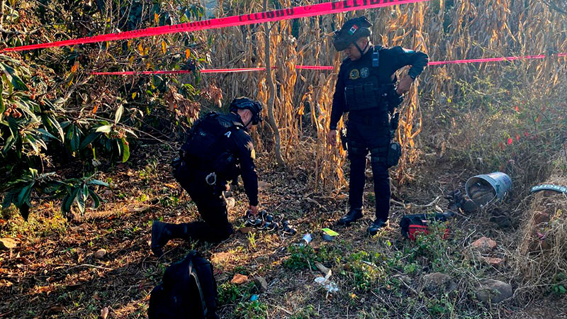 Policías y kuarichas desactivan 2 explosivos para lanzarse desde drones, en Tangamandapio, Michoacán 