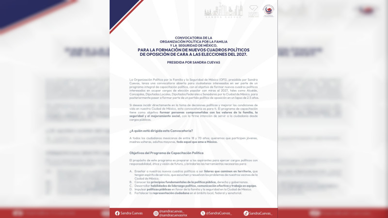 Sandra Cuevas lanza convocatoria para formar un nuevo partido político opositor 