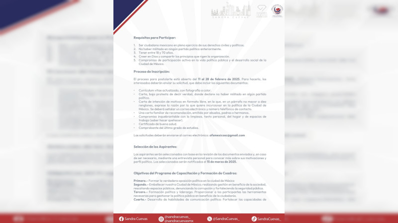 Sandra Cuevas lanza convocatoria para formar un nuevo partido político opositor 