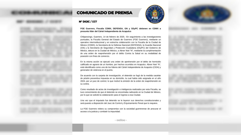 Detienen en la CDMX a líder criminal de Acapulco