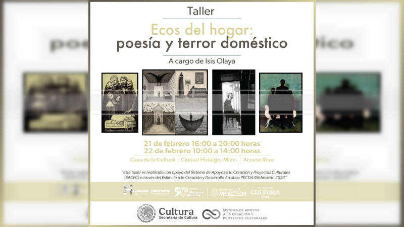 Secretaría de Cultura de Michoacán invita a taller literario sobre terror doméstico