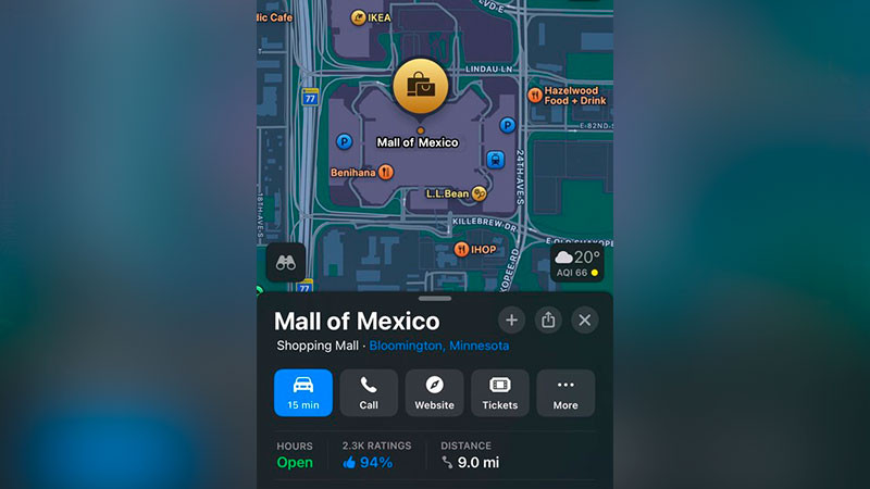Cambian nombre del centro comercial "Mall of America" por "Mall of Mexico", en Google Maps 