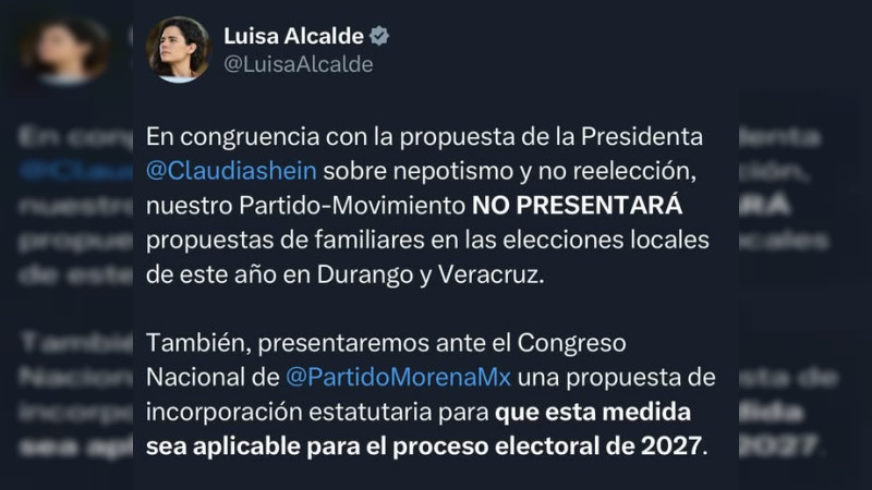 Morena no postulará familiares en elecciones locales de 2025