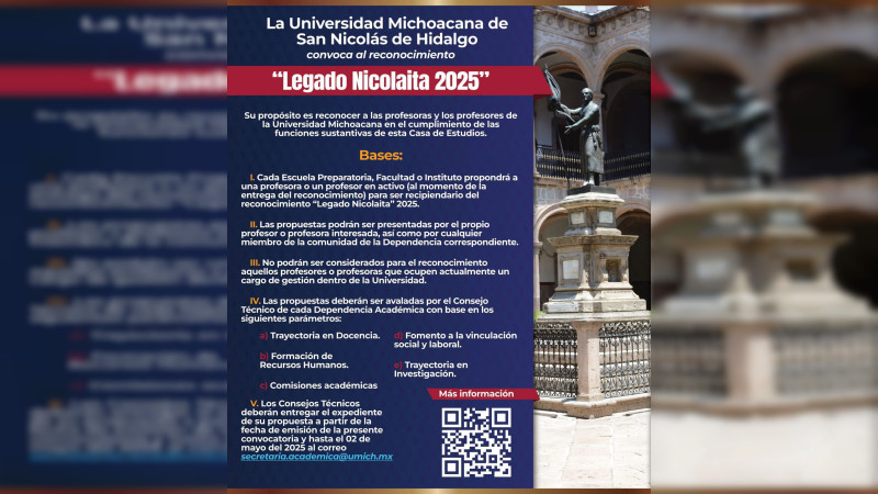 “Legado Nicolaita” reconoce a las y los docentes de la UMSNH; se invita a participar con propuestas 