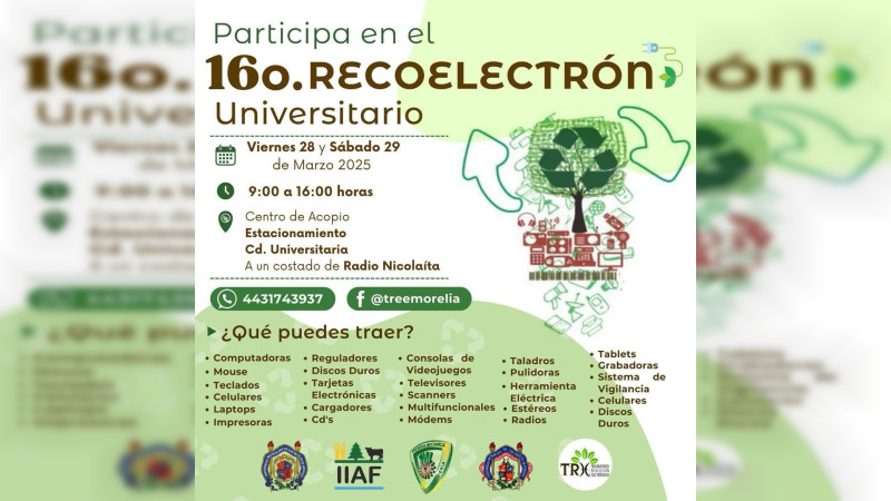 ¡Cuidemos el medio ambiente!, participa en el 16° Recoelectrón Universitario  