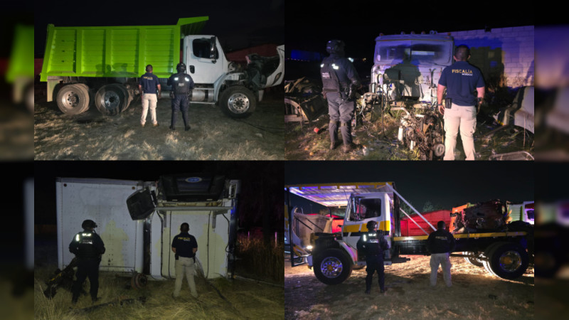 Revientan predio de asaltantes de caminos en Hidalgo, Michoacán: Aseguran autopartes, camiones, cajas de tráileres y montacargas 