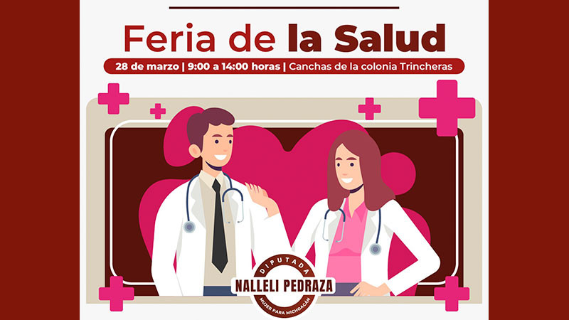 Invita Nalleli Pedraza Huerta a Feria de Salud en Trincheras, al sur de Morelia, Michoacán 
