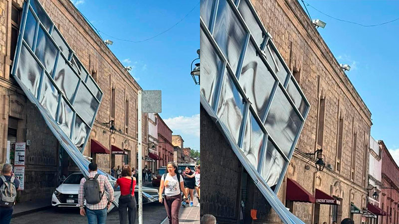 Cae estructura metálica en el centro de Morelia; cierran avenida Morelos Norte 