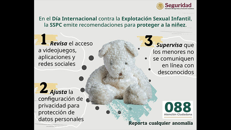 En el marco del Día internacional contra la explotación sexual infantil, la SSPC emite recomendaciones para proteger a la niñez 