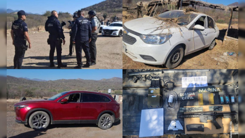 Cae miembro de célula armada tras persecución y balacera por robo en la autopista Siglo XXI: Marina y GC Michoacán aseguran autos, fusil e inhibidor de señal 