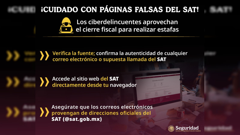 SSPC alerta sobre páginas y correos falsos del SAT 