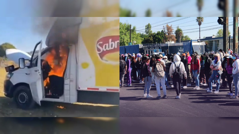 Normalistas secuestran Michoacán: Tras detención de cuatro por quemas, retienen a personal de la FGE e incendian camioneta; “Es solo el comienzo”, advierten 