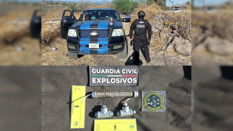 Aseguran camioneta y tres explosivos tras agresión a tiros contra autoridades en Puruándiro, Michoacán 