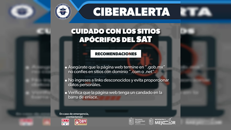 Alerta: SSP informa sobre ciberdelincuentes que suplantan al SAT para robar información 