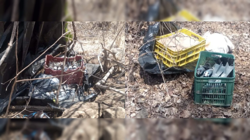 Policías y militares aseguran 80 explosivos para drones en Buenavista, Michoacán 