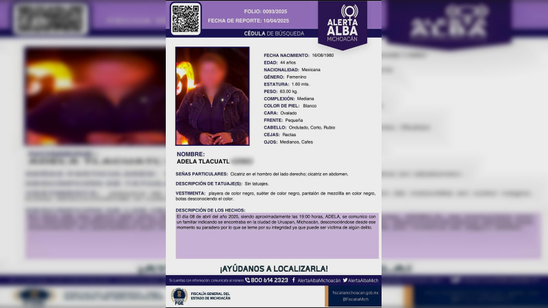 En Ziracuaretiro, Michoacán, localizan a mujer poblana reportada como desaparecida  