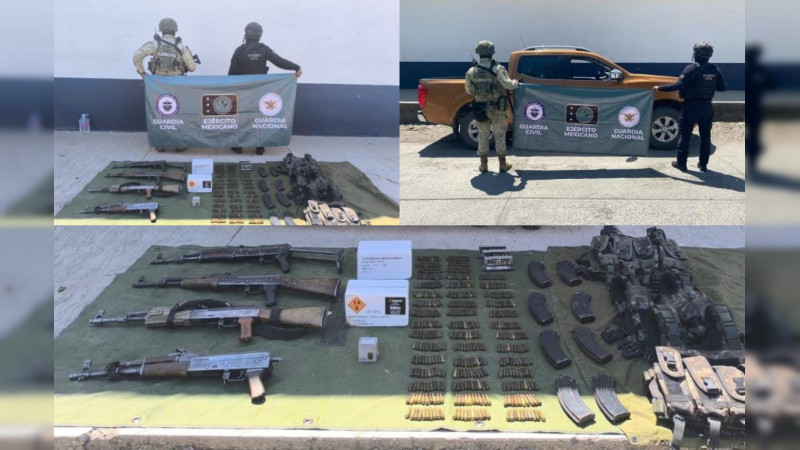 Abandona célula criminal arsenal tras emboscada a militares y policías en Parácuaro, Michoacán: Aseguran "cuernos" y más de mil 300 cartuchos 