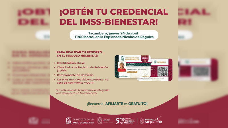 Jornada de credencialización IMSS-Bienestar llega a Tacámbaro 