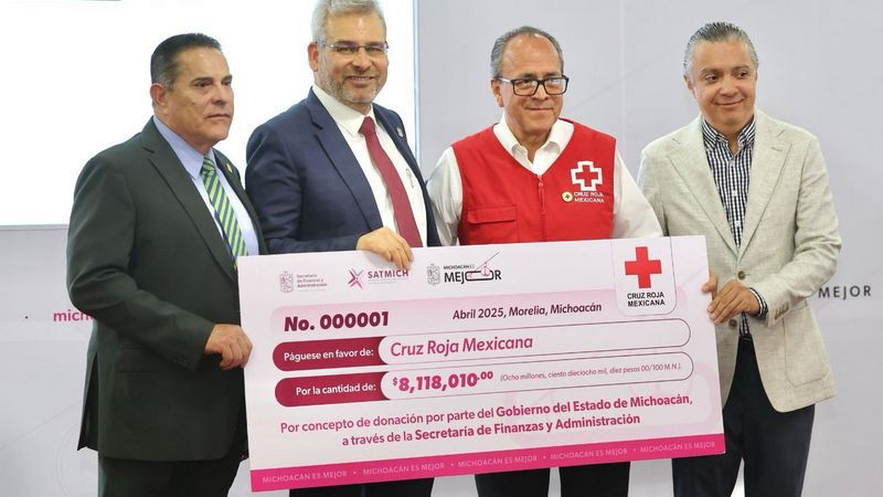 Entrega Bedolla donativo por más de 8 millones de pesos a la Cruz Roja en Michoacán 