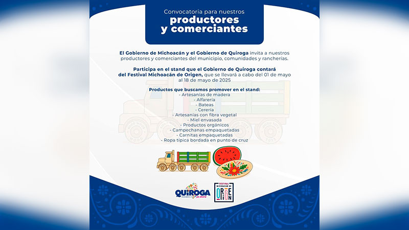 Quiroga estará presente en el Festival Michoacán de Origen 2025 
