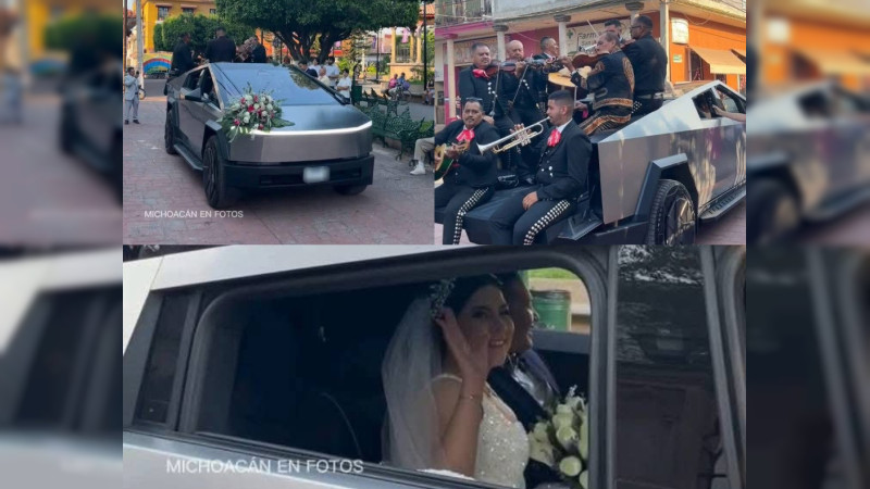 ¡Cosas que solo pasan en Michoacán! Boda en Chavinda sorprende a todos con una Tesla Cybertruck y mariachi 