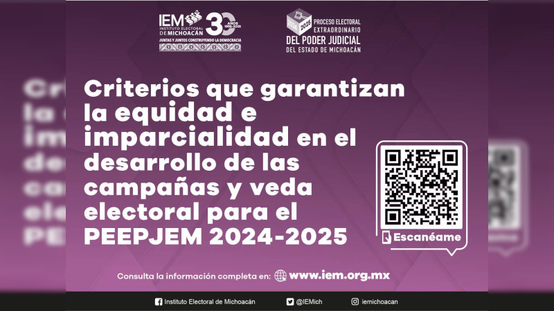 Invita el IEM a respetar los principios de equidad y legalidad en campañas del proceso electoral judicial 