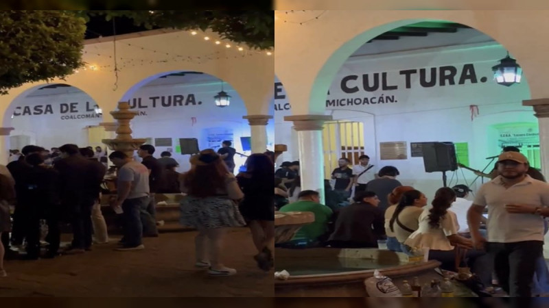Suena de nuevo corrido a capo de Jalisco, en borrachera frente a la Casa de la Cultura en Coalcomán, Michoacán 