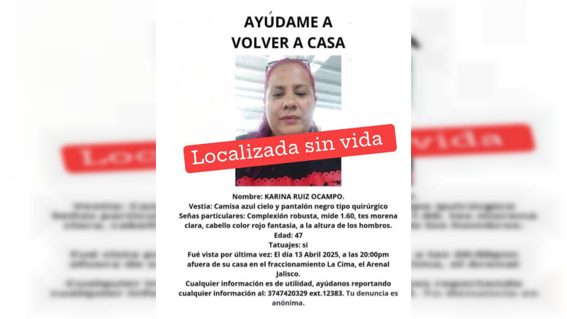Localizan sin vida a la activista Karina Ruíz en Jalisco 