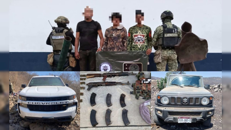 Operación militar deja tres detenidos con armas y lanzaderas de explosivos en Acahuato, Apatzingán, Michoacán 
