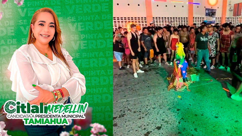 Incendian piñata de figura de candidata del PVEM  en carnaval de Veracruz 