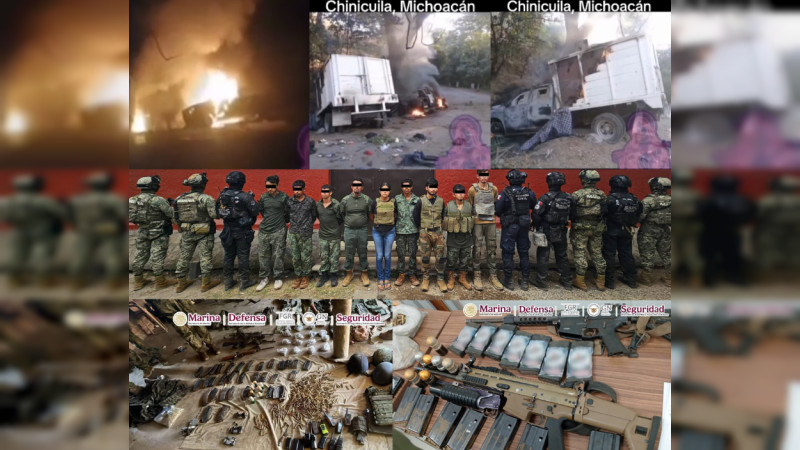 Así fue la operación “sorpresa” de Harfuch que dejó 12 muertos y 3 marinos heridos en Chinicuila, Michoacán: Camiones monstruo terminaron hechos ceniza 