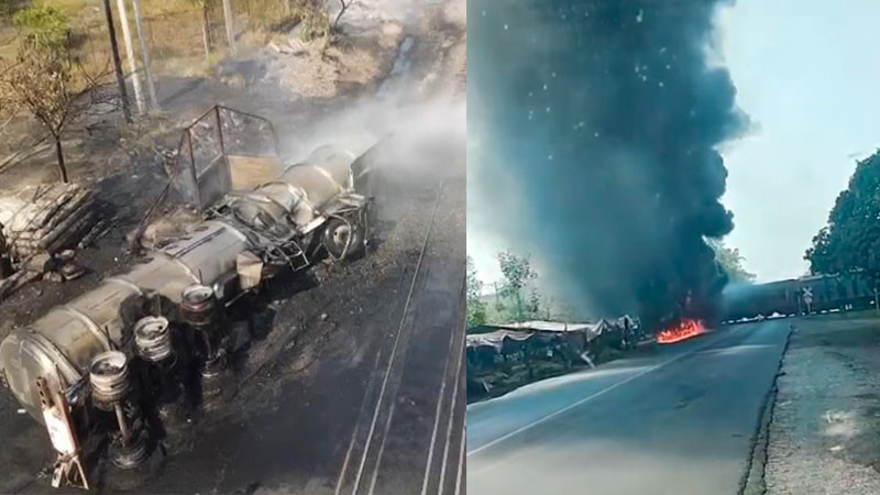 Pipa con diésel intenta ganarle el paso al tren en Veracruz, se impacta y explota; hay dos muertos 