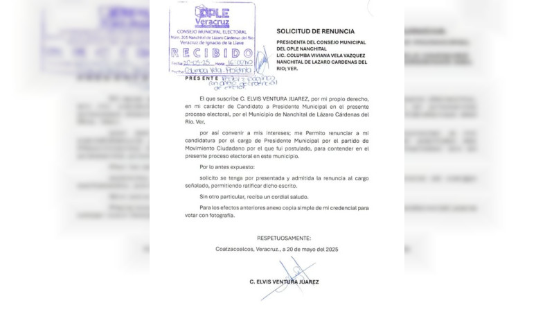 Se baja de la contienda candidato de MC en Nanchital, Veracruz; recibió amenazas y FGE lo investiga