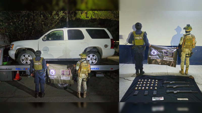 Aseguran camioneta blindada y armamento en Buenavista, Michoacán 