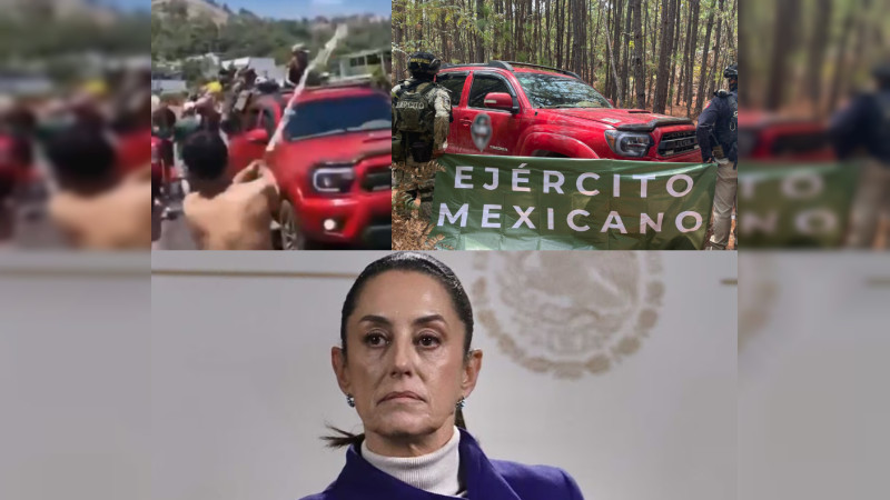 Camioneta de pistoleros de Jalisco que desfiló en Huajúmbaro en Semana Santa, es asegurada en zona de guerra entre Michoacán y Guerrero: Sheinbaum condenó el desfile, pero nada pasó 