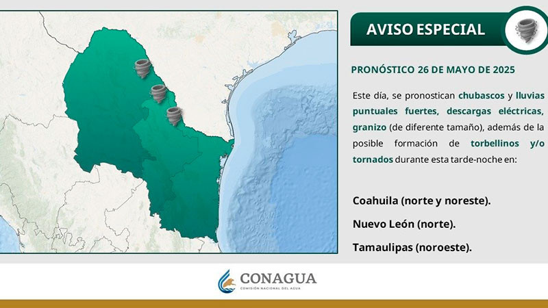 En alerta, tres estados por posible formación de tornados  