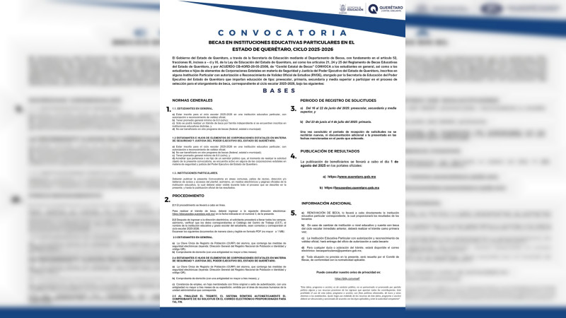 Alista SEDEQ convocatoria de becas para instituciones particulares, para el ciclo escolar 2025-2026 