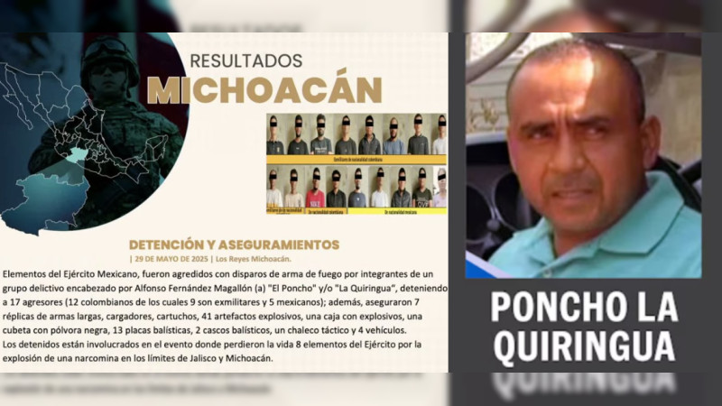 Confirma Harfuch muerte de 8 militares por mina en Michoacán, 15 días después de ocurrida: Identifican a Alfonso Fernández, exlíder "autodefensa", como principal reclutador de mercenarios colombianos   