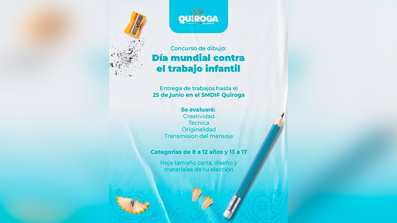 Convoca Gobierno de Quiroga a concurso de dibujo por el Día Mundial contra el Trabajo Infantil 