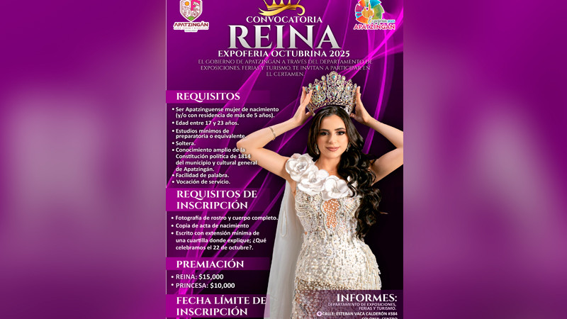 Se abre convocatoria para Reina Octubrina 2025 de Apatzingán 