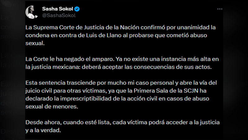 Le niegan amparo a Luis de Llano; “tendrá que pagar por sus actos” dijo Sasha Sokol 