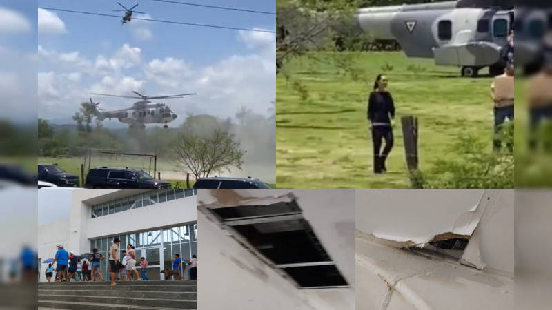 En dos helicópteros de la Marina y con camionetas blindadas: Así llegó Sheinbaum a la Costa de Michoacán para supervisar construcción de hospital que ya tiene goteras 