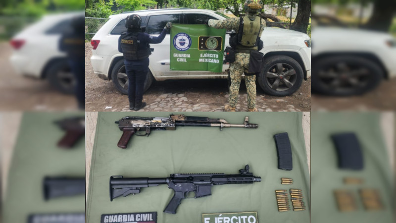 Aseguran armamento y Jeep abandonada en Múgica, Michoacán, durante operativo conjunto 