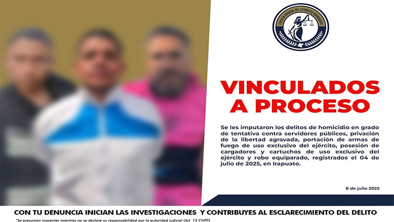 Vinculan a proceso penal a tres personas en Guanajuato por diversos delitos; permanecerán en prisión preventiva 