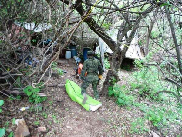 Localizan narcolaboratorio oculto en una barranca en Tepalcatepec, Michoacán - Foto 0 