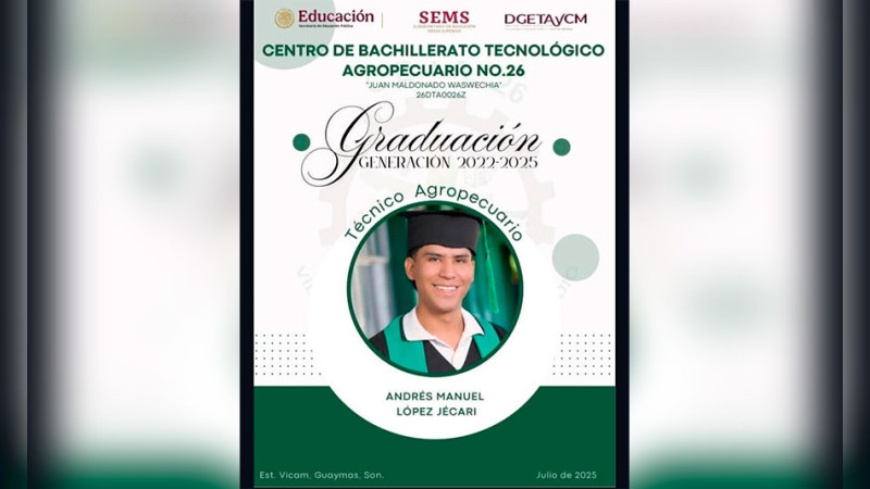 Localizan cadáver de joven en comunidad de Guaymas, Sonora; celebraría su graduación el martes 