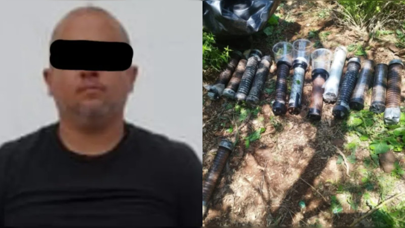 Captura de presunto jefe criminal deriva en aseguramiento de ametralladora y 32 explosivos en Apatzingán, Michoacán 