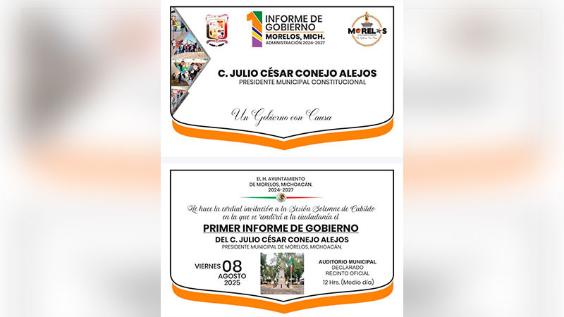 Rendirá Julio César Conejo Alejos su Primer Informe de Gobierno este viernes 8 de agosto 