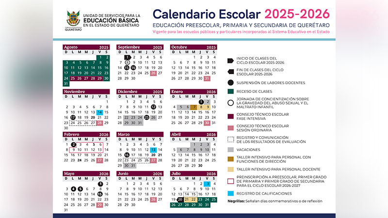 Ajustan calendario escolar 2025-2026 en educación básica de Querétaro 